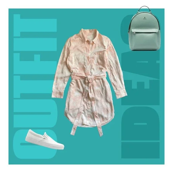 Guess Rose Bliss La Shonda Pink Tie Dye Button Down Belted Shirt Dress Size M - Picture 4 of 14